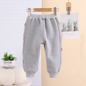 Pantalon en tricot gris chaud pour filles avec broderie cœur et lapin pour l'hiver