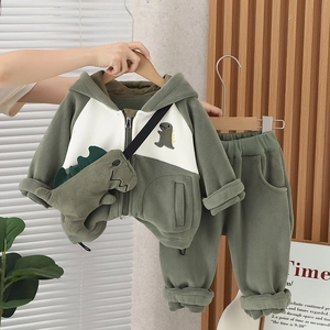 Survêtement d'hiver en polaire pour garçon avec veste à capuche dinosaure et pantalon