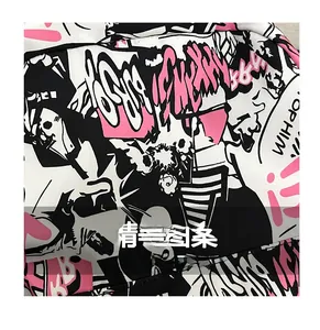 Close-up of graffiti pattern on waterproof fabric of a casual urban backpack