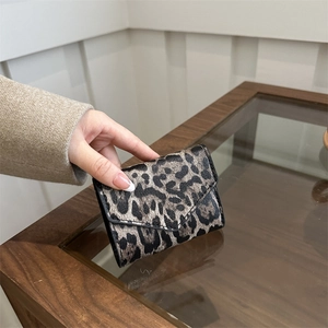 Fashion Leopard Print PU Leather Mini Wallet For Women Simple Envelope Small Card Holder Portable Folding Coin Purse Bag