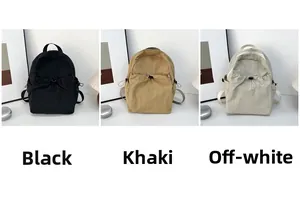 Three-color comparison of lightweight nylon minimalist backpacks in black, khaki, and cream