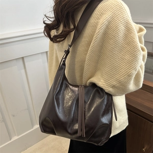 Minimalist deep brown faux leather hobo tote bag for women commuting in 2024
