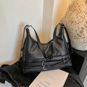 Vintage PU Leather Tote Bag For Women Retro Multi Strap Underarm Bag Fashion Commuter Shoulder Bag Niche Design Crossbody Bag
