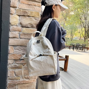 Solid Color Minimalist Nylon Backpack Large Capacity School Bag Unisex Outdoor Travel Storage Drawstring Daypack For Men Women