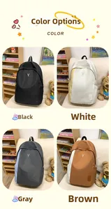 Detailed comparison of minimalist school backpacks in black, white, gray, and brown colors