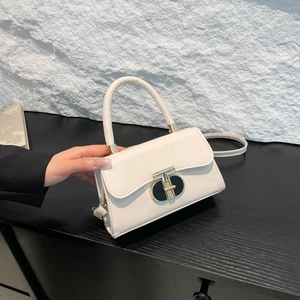 Women Stylish PU Leather Handbag With Gold T-Lock Fashion Square Crossbody Bag Versatile Single Shoulder Bag Elegant Satchel
