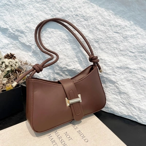 Sac Sous le Bras en Cuir PU Minimaliste pour Femmes Style Français Sac à Bandoulière Épaule Avec Boucle H en Métal Détail de Sangle Nouée