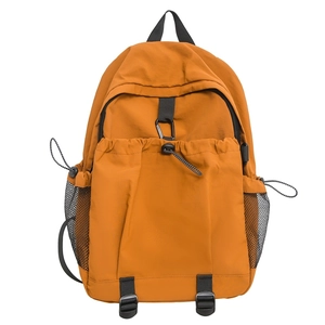 Lightweight mustard yellow nylon backpack with multi-pocket storage and functional design