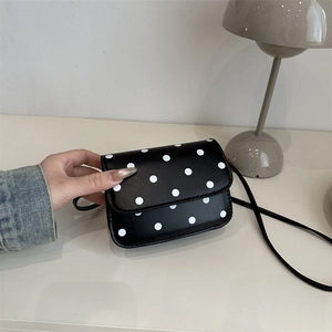 Women's Mini Polka Dot PU Leather Crossbody Bag Small Square Satchel Handbag With Flap Closure Daily Casual Messenger Bag