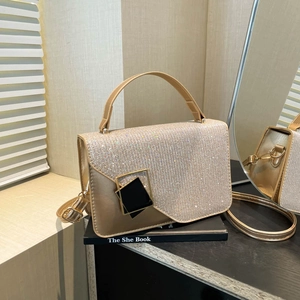 Women Retro Sequin PU Leather Crossbody Bag Fashion Patchwork Handbag With Geometric Buckle Commuter Shoulder Bag
