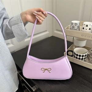 French Niche Fashion Bow Shoulder Underarm Bag Minimalist Commuting PU Leather Solid Color Crescent Hobo Bag For Women