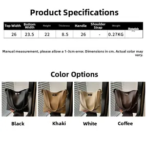 Tableau des tailles du sac seau en similicuir avec dimensions et quatre coloris au choix
