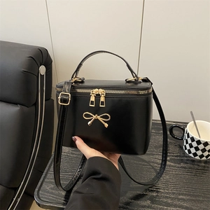 Sac Bandoulière Vintage en Cuir PU pour Femme Sac à Main Boîte avec Nœud Doré Sac à Épaule Décontracté pour Femme