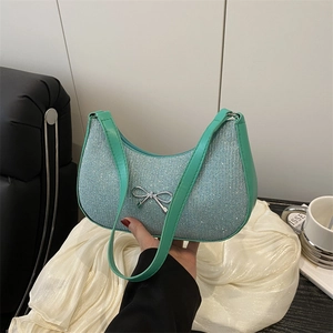 Women Chic Sequin Bow Hobo Bag Elegant Glitter Underarm Shoulder Bag Trendy Sparkly Evening Party Handbag For Lady Accessory