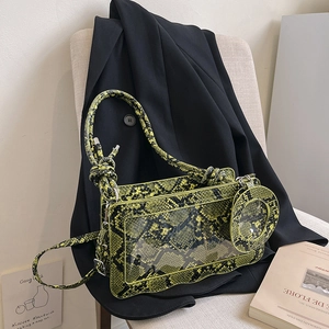 Sac Bandoulière Mode en Cuir PU Imprimé Serpent Pour Femmes Sac à Main Vintage avec Bandoulière Nouée et Pochette Ronde