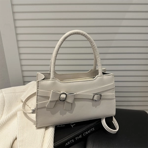 Women PU Leather Bow Crossbody Bag Sweet Small Square Handbag 2025 Spring New Shoulder Bag With Silver Hardware Accessories