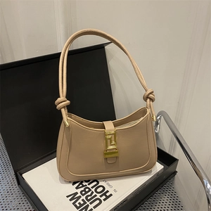 Sac Bandoulière Demi-Lune en Cuir PU pour Femmes Avec Fermoir Métallique à Clé Grecque et Bandoulière Nouée Sac à Épaule