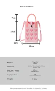 Pink knitted mini phone bag with heart detail and adjustable shoulder strap dimensions