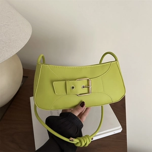 Women Fashion PU Leather Underarm Bag Solid Color Baguette Crossbody Bag Metal Buckle Decorative Shoulder Bag Street Trend Bag