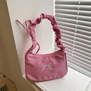 French Niche Design Ruched Shoulder Bag For Women Bowknot Embroidery Underarm Bag Fashion Cloud Handle Crossbody Bag