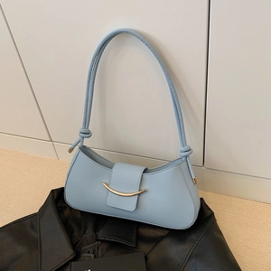 Minimalist Women PU Leather Underarm Bag Fashion Solid Color Shoulder Bag With Metal Buckle And Knotted Strap Crossbody Bag