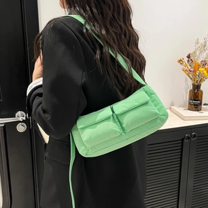 Mint green quilted crossbody bag for women, lightweight casual nylon shoulder bag for summer