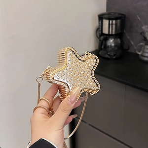 Mini Sac Bandoulière de Luxe en Métal et Strass pour Femmes Forme de Papillon Poisson Étoile avec Chaîne Pochette de Soirée