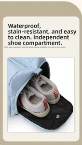 Waterproof light blue gym bag featuring a dedicated ventilated shoe compartment