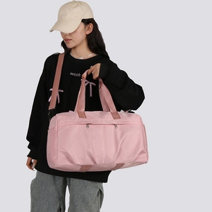 Pink large capacity nylon travel bag with shoulder strap for fitness and sports travel