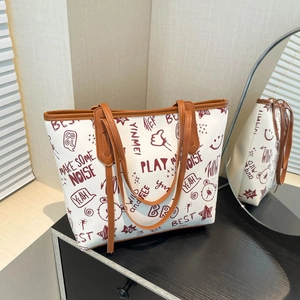 Borsa Tote da Donna Grande Capacità Graffiti Borsa a Spalla in Pelle PU Street Style per Pendolarismo Scuola Quotidiana