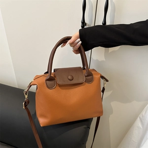 Sac Bandoulière Femme Couleur Contrastée en Cuir PU Sac à Main Tote Décontracté Sac à Épaule Grande Capacité