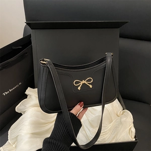 Vintage Solid Color Bowknot PU Leather Shoulder Bag For Women Fashion Casual Commuting Underarm Square Bag Small Handbag