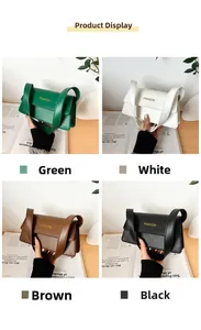 Details hochwertiger Handtaschen aus Leder in Grün, Weiß, Braun und Schwarz gezeigt