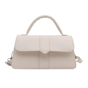 Minimalist cream white PU leather handbag with V-shaped flap and top handle