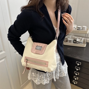 Minimalist cream and pink large-capacity crossbody tote bag with adjustable shoulder strap
