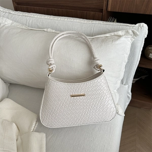 Borsa a Spalla da Donna in Pelle PU con Goffratura Tendenza Sottoascella Tinta Unita Minimalista con Tracolla Annodata Borsa a Tracolla