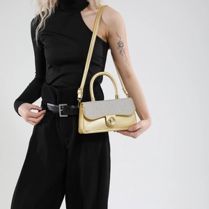 Sparkly gold and silver glitter handbag for women with metallic handle and twist lock
