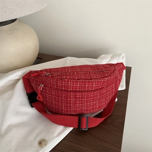 Nouveau Sac de Poitrine Bandoulière en Tweed à Carreaux Style Coréen pour Femmes Grande Capacité Sac Banane Léger Épaule