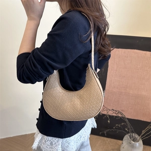 Chic beige crocodile pattern crescent hobo bag for women with minimalist retro shoulder strap