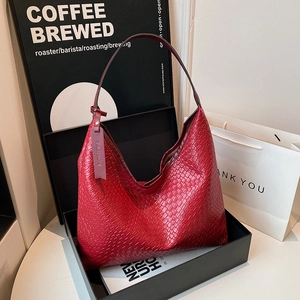 Large Capacity Woven Tote Bag For Women Retro PU Leather Hobo Shoulder Bag Minimalist Commuting Casual Handbag With Tag