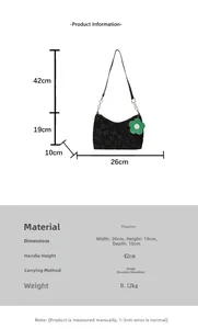 Detailed dimension chart for black floral underarm bag showing 26cm width and 19cm height