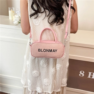 Chic pink woven crossbody handbag with BLONMAY logo for women's summer casual style