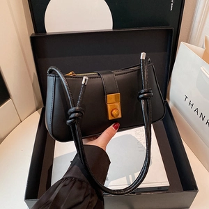 Fashion PU Leather Underarm Bag For Women Retro Metal Lock Knot Strap Crossbody Shoulder Bag Street Minimalist Square Bag