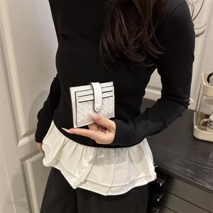 Elegant white woven leather card holder with snap button closure for women