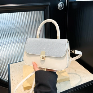 Sac à Bandoulière Femme Mode Paillettes Épissage Cuir PU Petit Sac Carré Avec Serrure Métallique Sac à Main