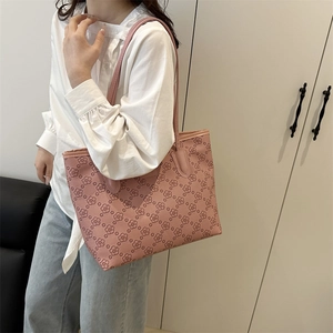 Pink vintage large capacity tote bag with floral print for women casual daily commute