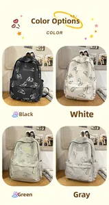 Detailed view of the butterfly print backpack in black white green and grey color options