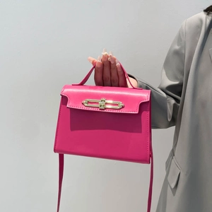 Fashion PU Leather Women Crossbody Bag Stylish Small Square Handbag With Gold Metal Buckle Daily Travel Shoulder Bag