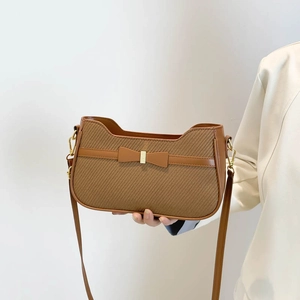 Fashion PU Leather Crossbody Bag For Women Trendy Niche Bow Handbag Simple Casual Shoulder Bag Square Underarm Purse
