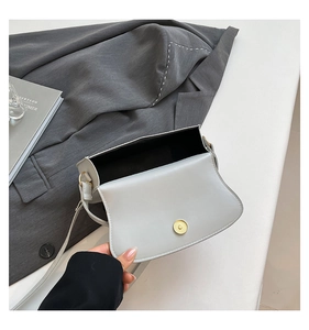 Detailansicht der grauen Satteltasche mit goldenem Magnetverschluss aus Kunstleder